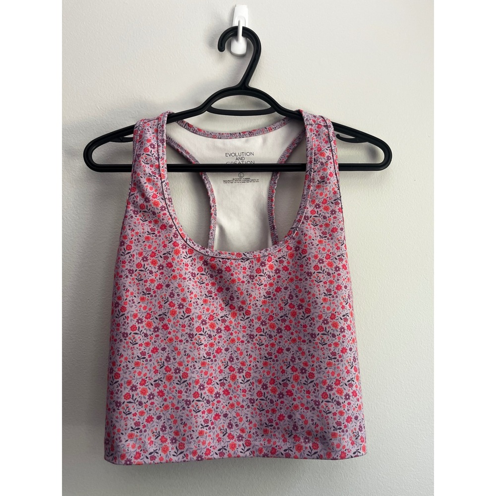 Evolution and Creation Womens Floral‎ Racerback Athletic Tank Top Purple Large